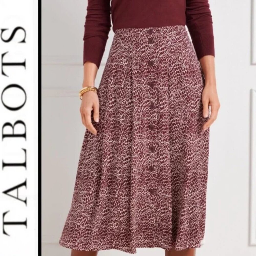 Talbots Abstract Animal Button Front Midi Skirt 16WP